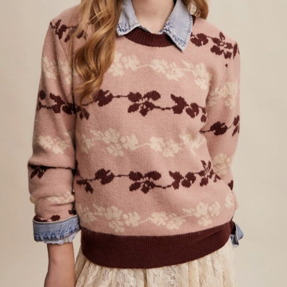 Blush pink floral pullover sweater